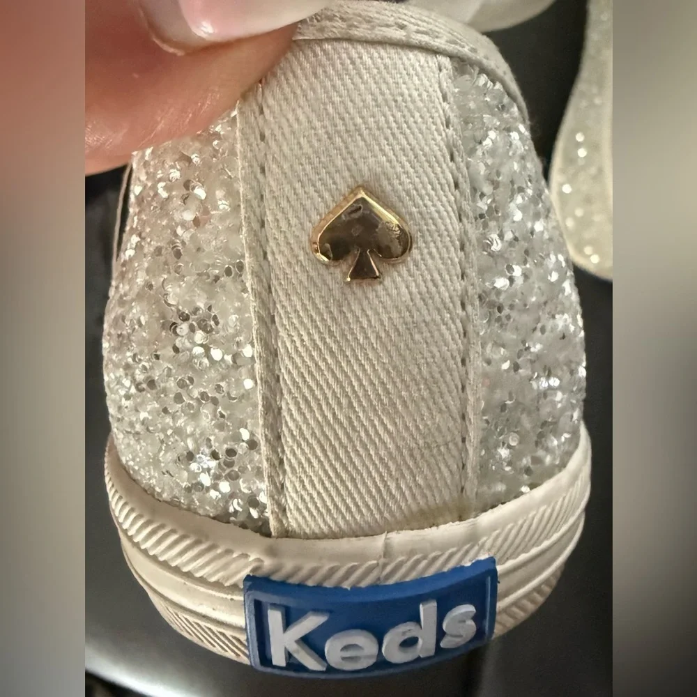 Kate Spade Keds Gold Glitter Tennis Shoes, EUC, Size 7.5 With Ribbon Laces. - Picture 4 of 6